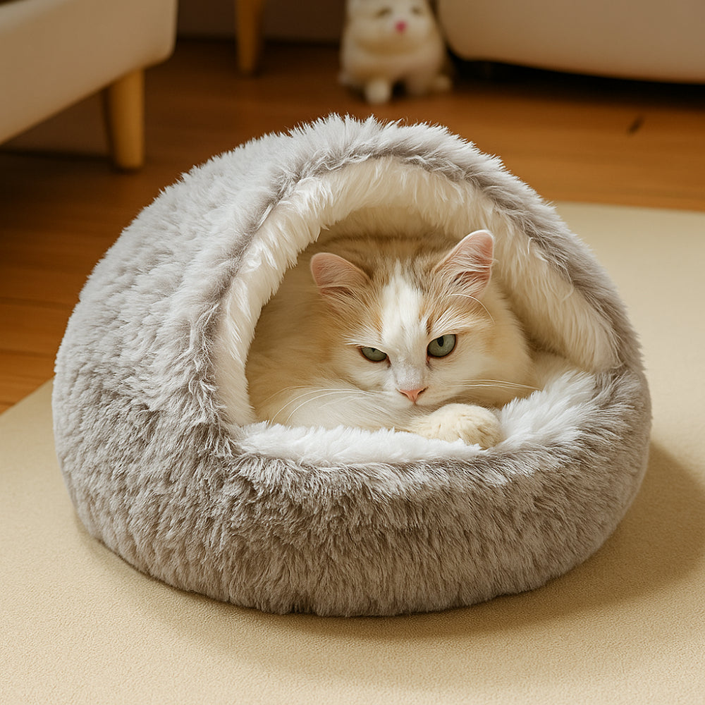 Cat Bed Calming Faux Fur Cave for Anxiety Relief and Comfort