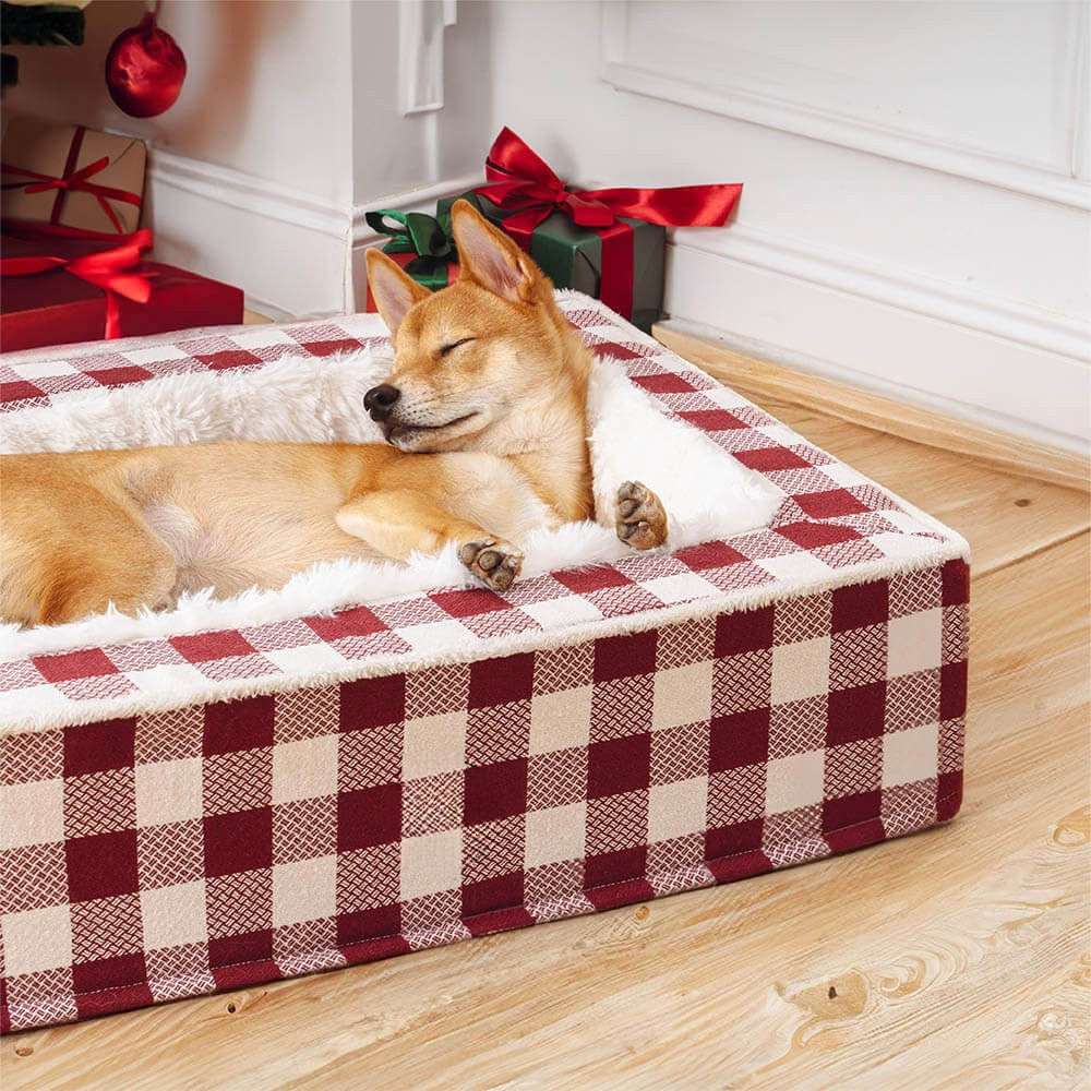 Dog Bed Plaid Cotton Cushion for Cozy Indoor Comfort
