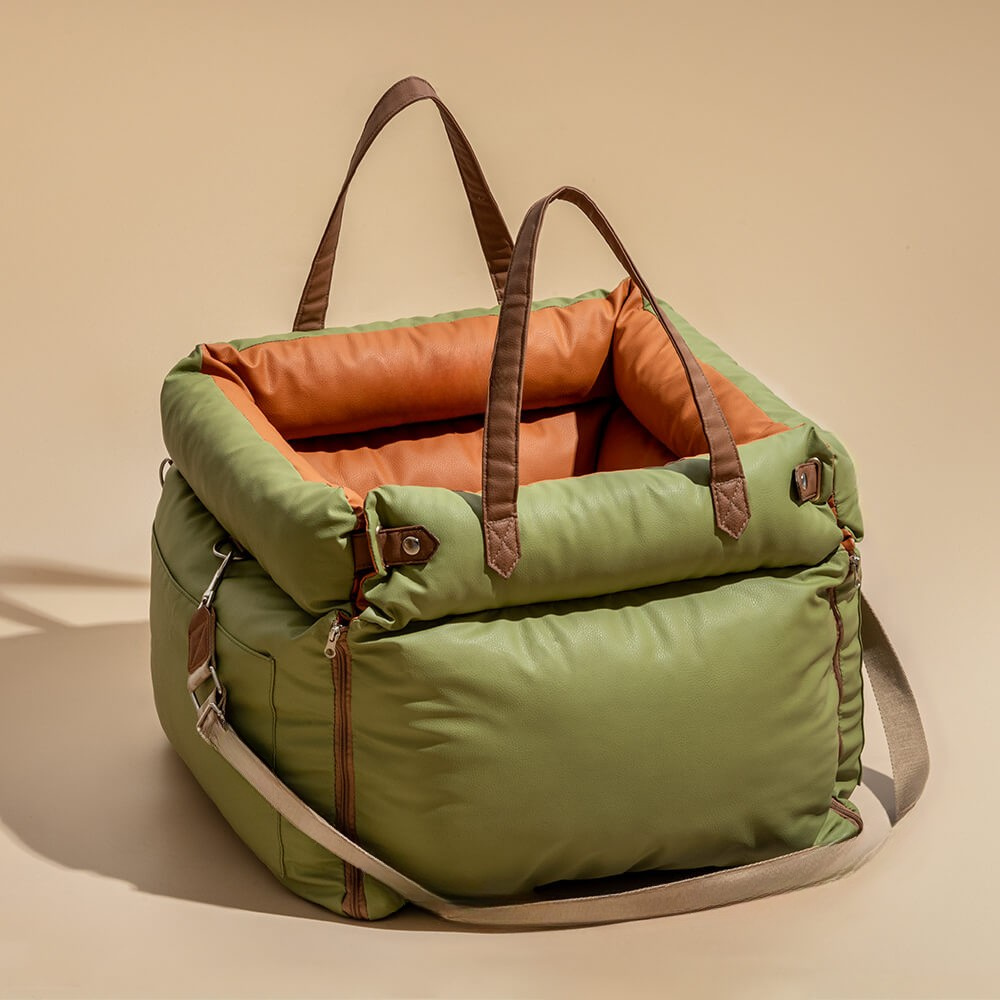 Dog Car Seat Bed Faux Leather Waterproof Travel Booster