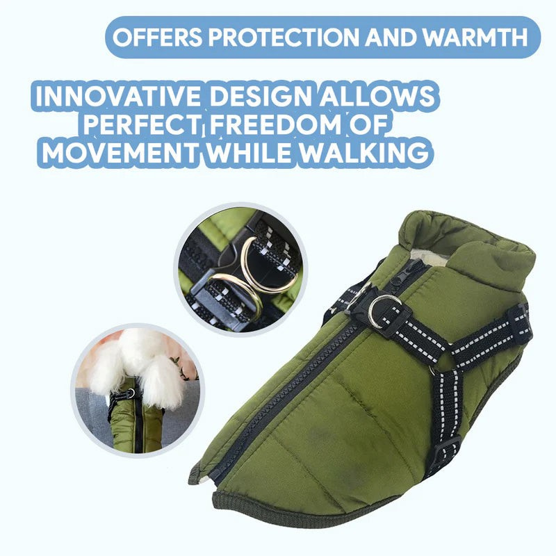 Dog Clothes Waterproof Winter Jacket with Built-In Harness