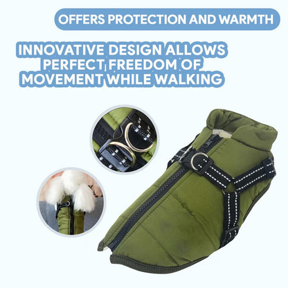 Dog Clothes Waterproof Winter Jacket with Built-In Harness