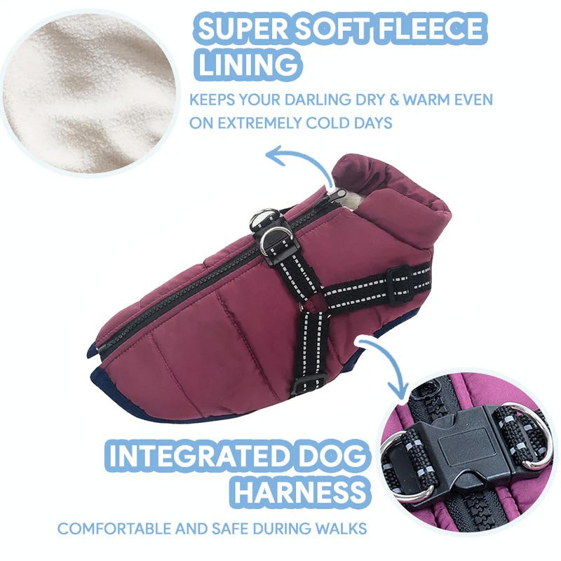 Dog Clothes Waterproof Winter Jacket with Built-In Harness