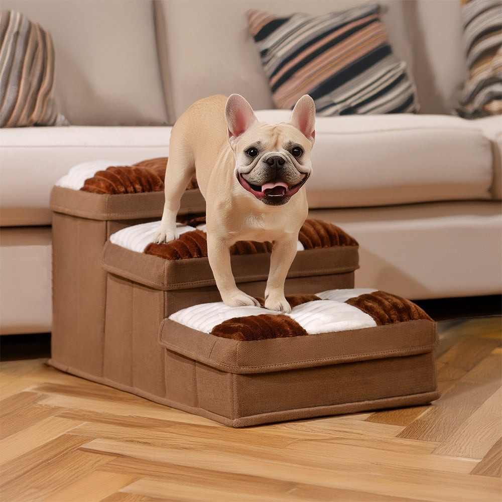 Dog Stairs with Storage and Non-Slip Cushioned Steps