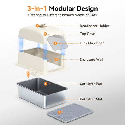 Cat Litter Box Stainless Steel Large Covered Enclosed Odor Control
