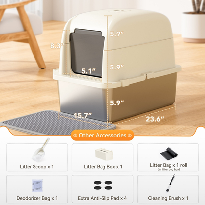 Cat Litter Box Stainless Steel Large Covered Enclosed Odor Control