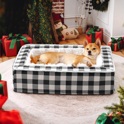Dog Bed Plaid Cotton Cushion for Cozy Indoor Comfort