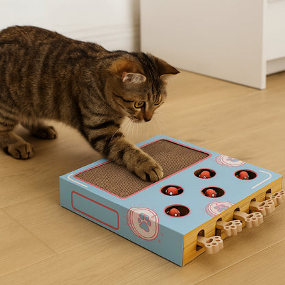 Cat Scratcher Toy Box with Interactive Paw Game and Lounge