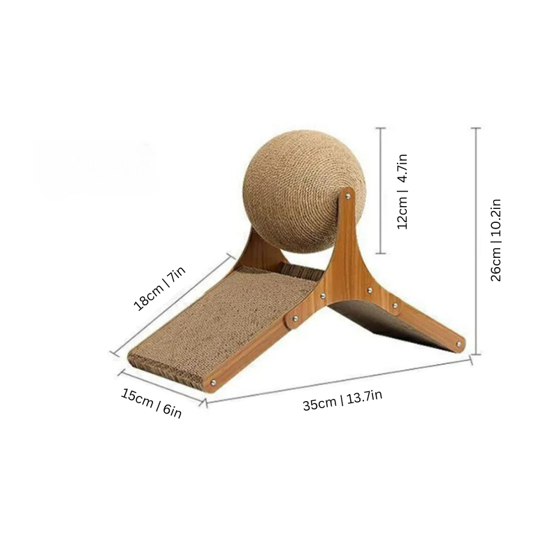 Cat Scratching Post with Sisal Ball - Interactive Wooden Playground 0