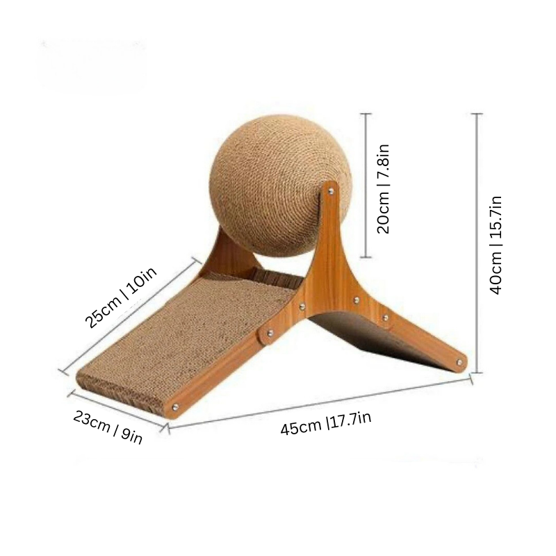 Cat Scratching Post with Sisal Ball - Interactive Wooden Playground 2