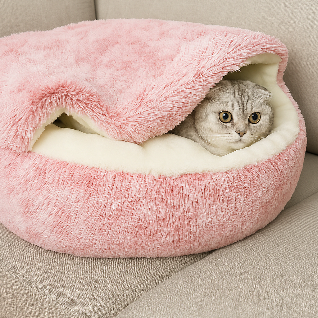 Pet Bed for Cats and Dogs Soft Plush Covered Cave for Comfort
