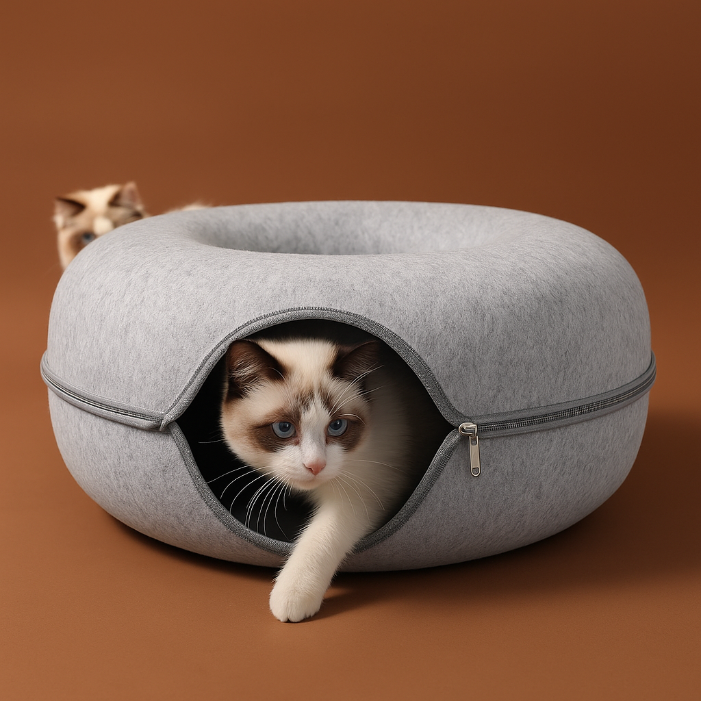 Cat Cave Bed Felt Donut Design Cozy Enclosed House for Indoor Cats