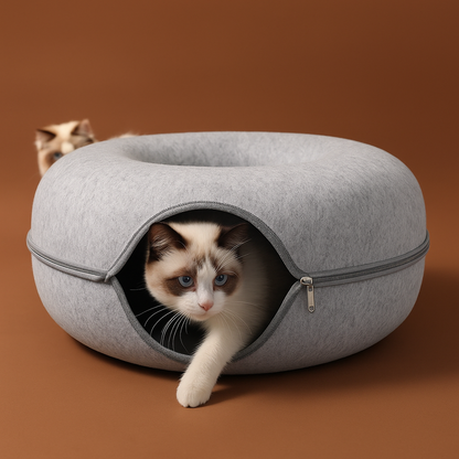 Cat Cave Bed Felt Donut Design Cozy Enclosed House for Indoor Cats