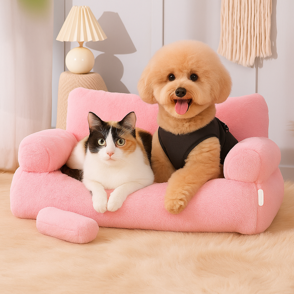 Pet Bed Calming Plush Sofa for Cats and Dogs with Removable Cover