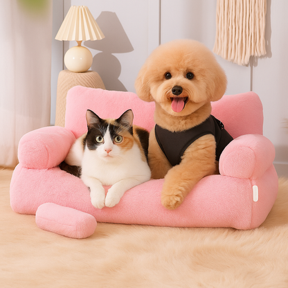 Pet Bed Calming Plush Sofa for Cats and Dogs with Removable Cover
