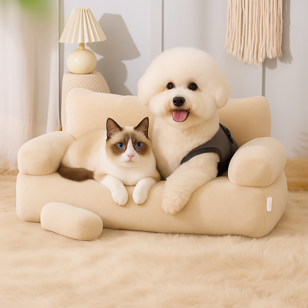 Pet Bed Calming Plush Sofa for Cats and Dogs with Removable Cover