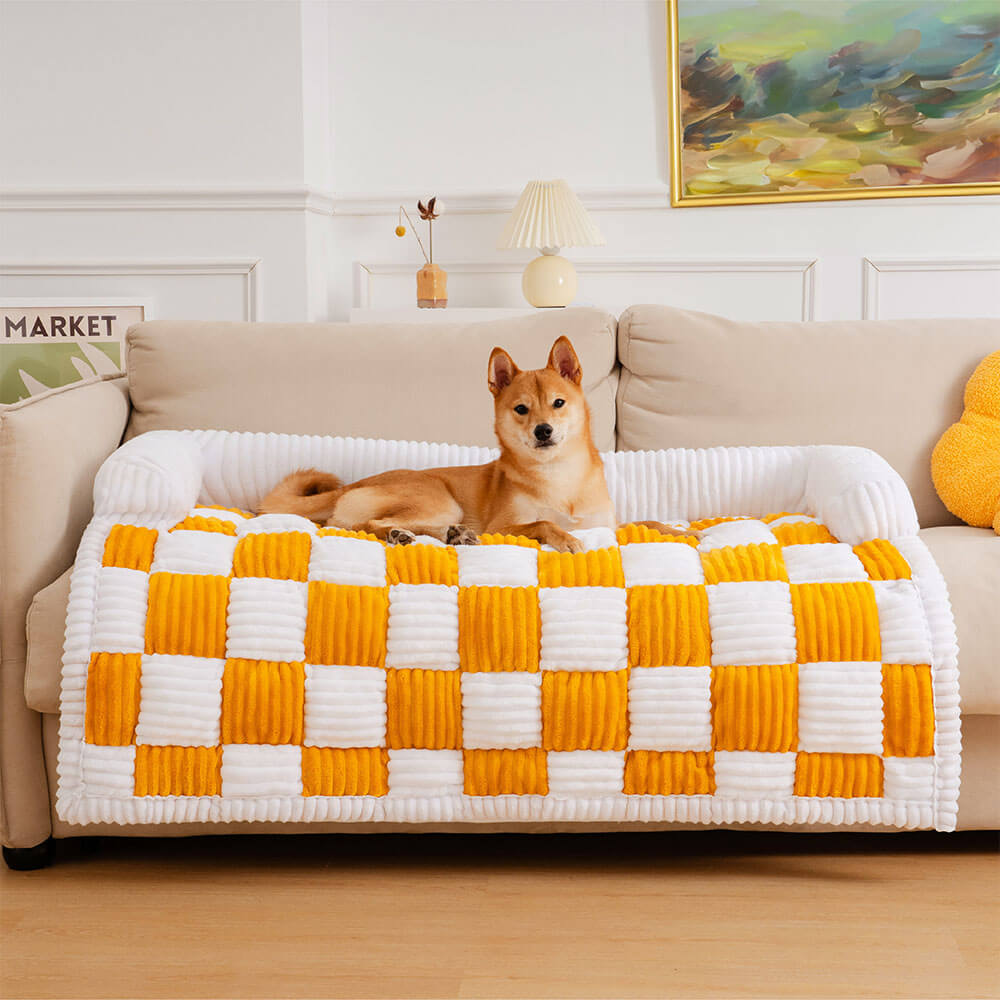Cozy Cream Plaid Dog Mat Furniture Protector for Comfortable Lounging 1