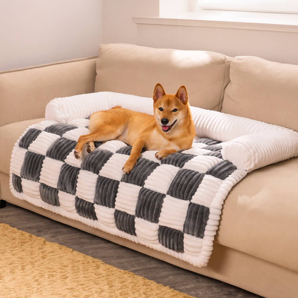 Cozy Cream Plaid Dog Mat Furniture Protector for Comfortable Lounging 8
