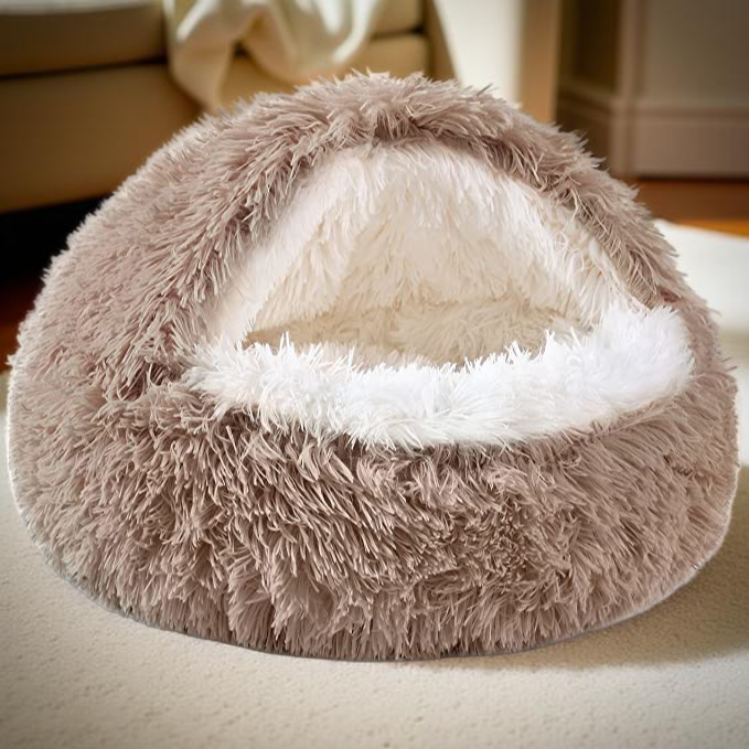 Cat Bed Calming Faux Fur Cave for Anxiety Relief and Comfort