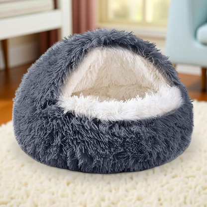 Cat Bed Calming Faux Fur Cave for Anxiety Relief and Comfort