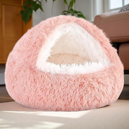 Cat Bed Calming Faux Fur Cave for Anxiety Relief and Comfort