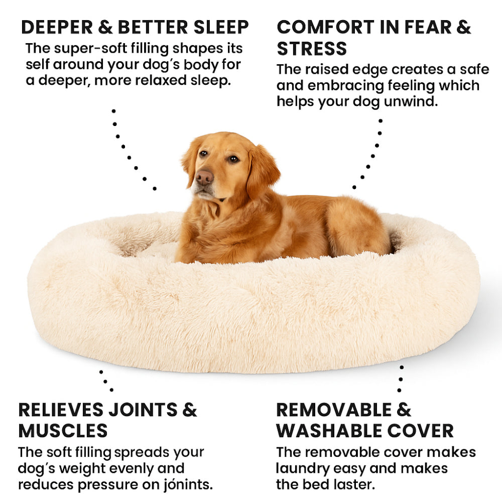 Dog Bed Plush Calming Donut for Anxiety Relief and Better Sleep