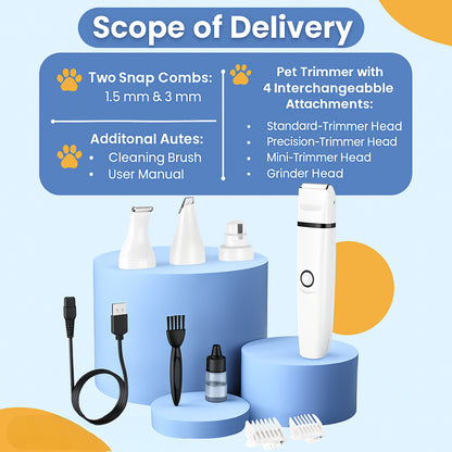 Dog Nail Clippers 4-in-1 Quiet Grooming Kit for Hair Paws and Nails