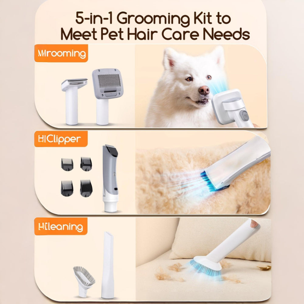 Pet Grooming Vacuum Kit Hair Removal Clipper for Dogs and Cats