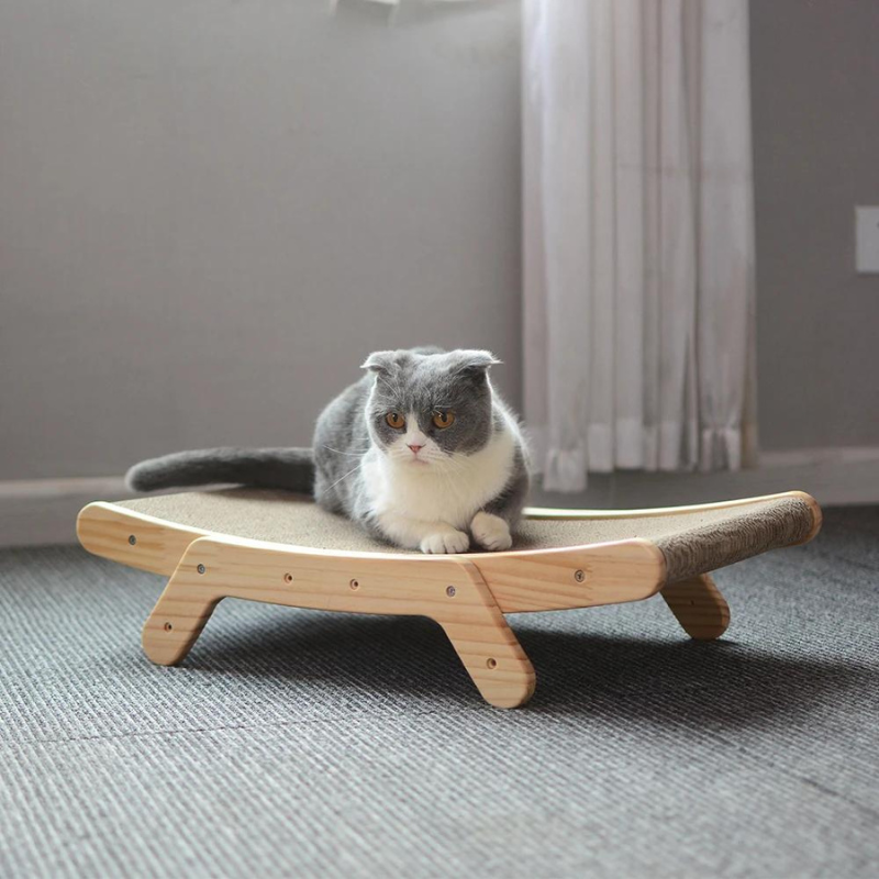 Ergonomic Solid Wood Cat Scratcher with Exercise Curve for Cats 1