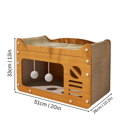 Multi-Level Cat Scratching Post with Plush Balls and Cozy Hideout 1