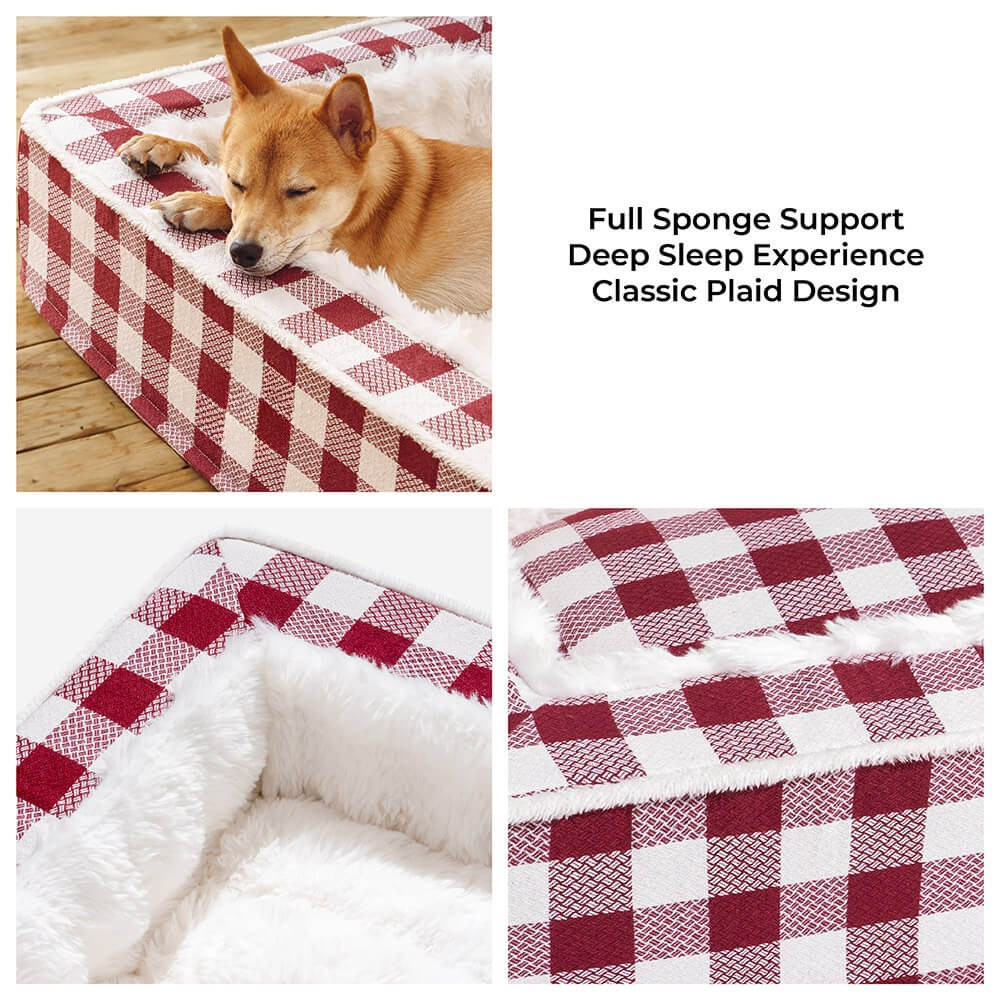 Dog Bed Plaid Cotton Cushion for Cozy Indoor Comfort