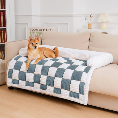Dog Blanket Sofa Protector Plush Checkered Pet Bed Mat