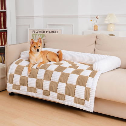 Dog Blanket Sofa Protector Plush Checkered Pet Bed Mat