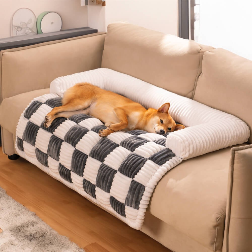 Dog Blanket Sofa Protector Plush Checkered Pet Bed Mat