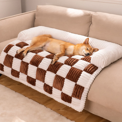 Dog Blanket Sofa Protector Plush Checkered Pet Bed Mat