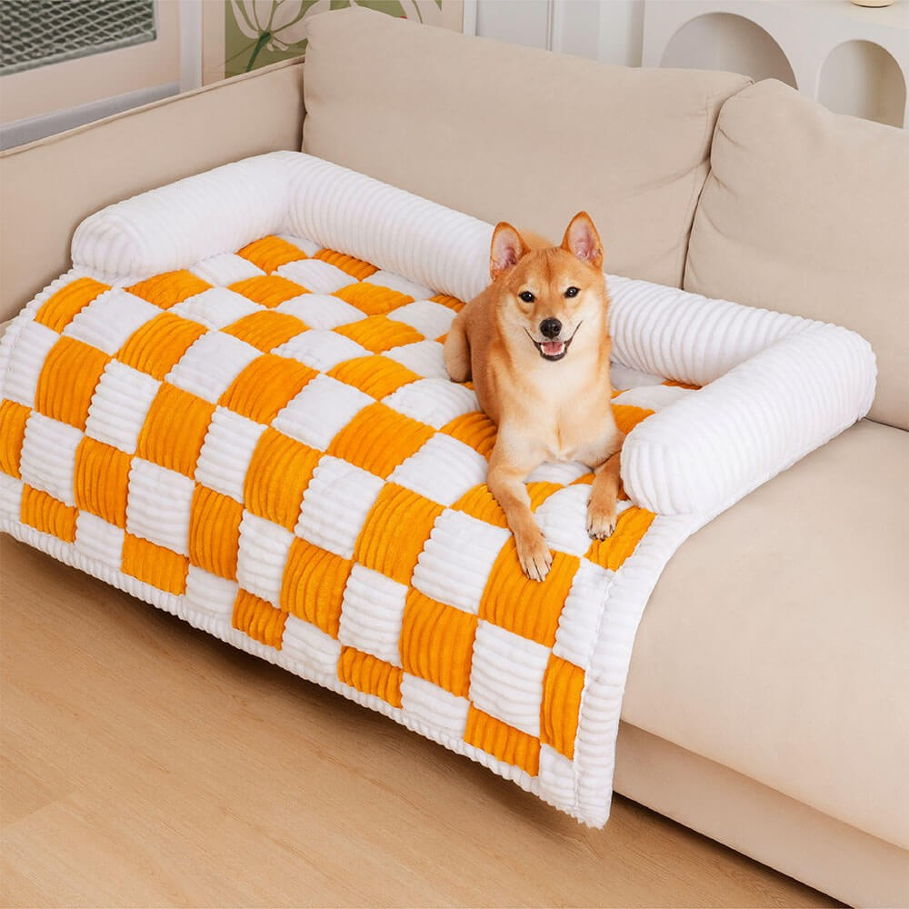 Dog Blanket Sofa Protector Plush Checkered Pet Bed Mat