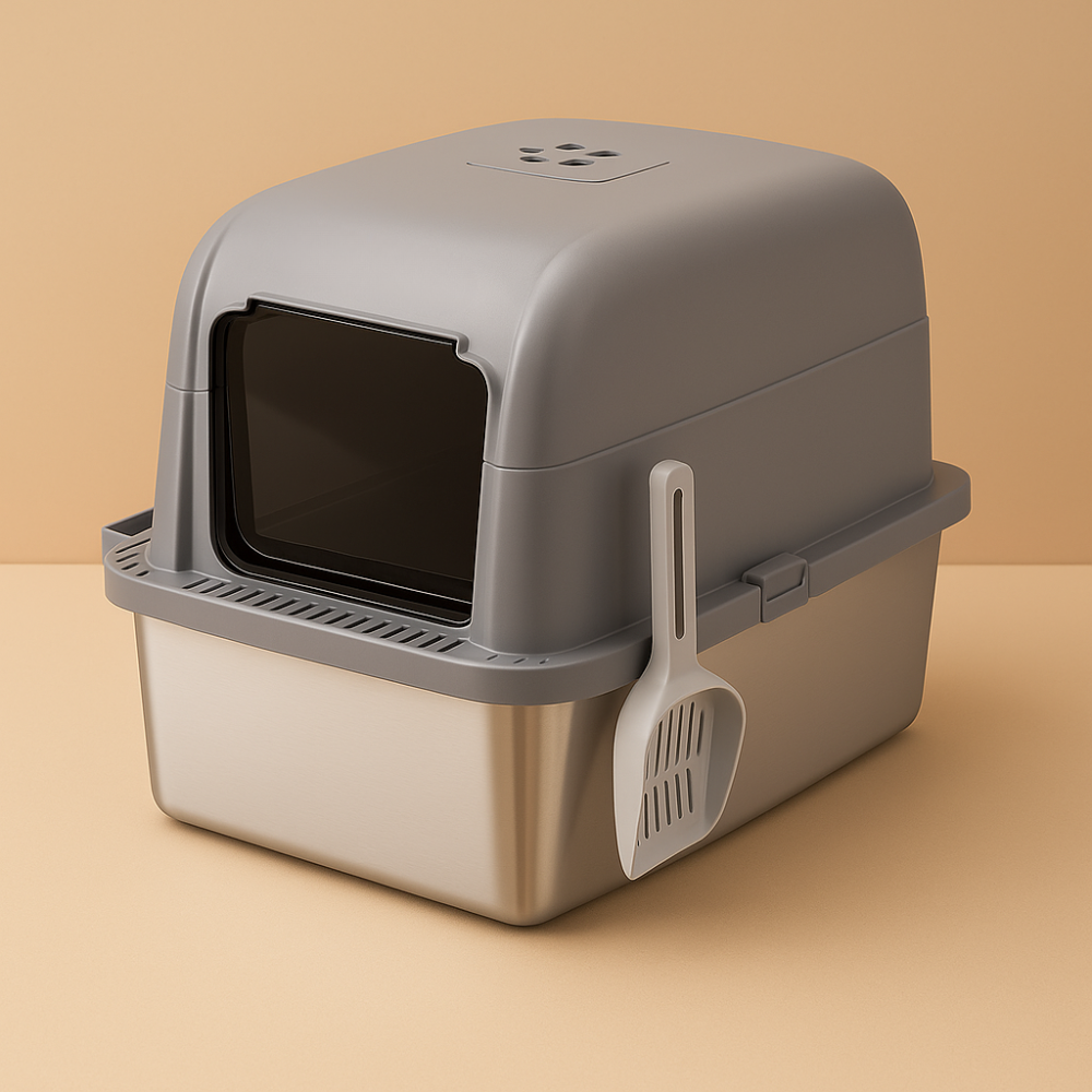 Cat Litter Box Stainless Steel Large Covered Enclosed Odor Control