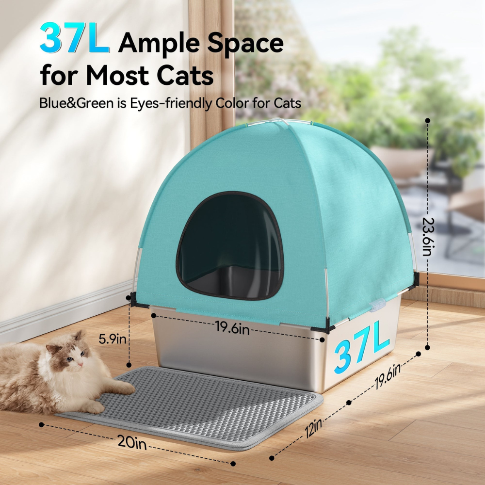 Cat Litter Box Stainless Steel Enclosed Non-Stick Odor Control Design