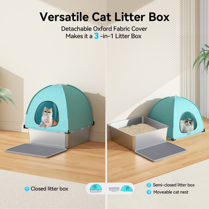 Cat Litter Box Stainless Steel Enclosed Non-Stick Odor Control Design