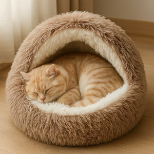Cat Bed Calming Faux Fur Cave for Anxiety Relief and Comfort