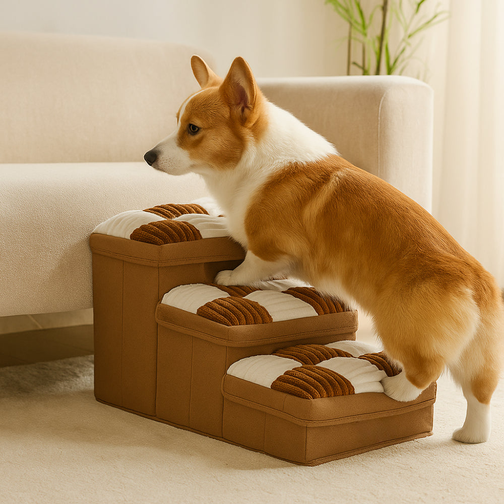 Dog Stairs with Storage and Non-Slip Cushioned Steps