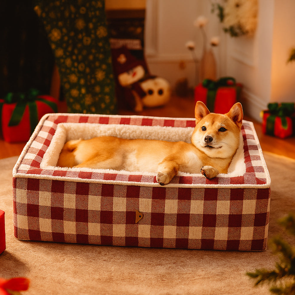 Dog Bed Plaid Cotton Cushion for Cozy Indoor Comfort