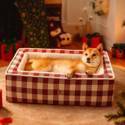 Dog Bed Plaid Cotton Cushion for Cozy Indoor Comfort