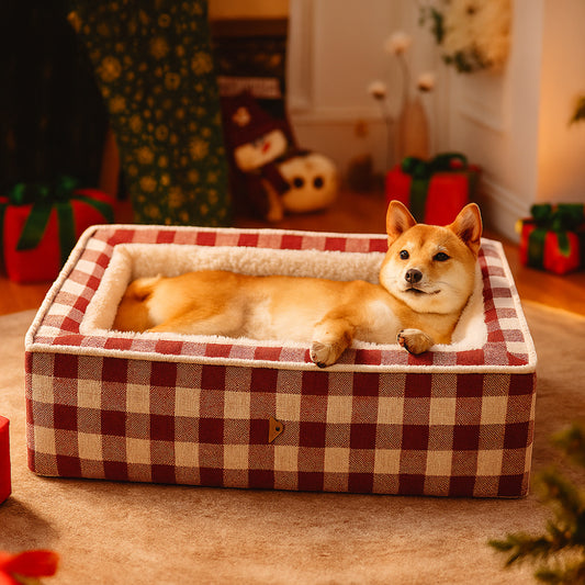 Dog Bed Plaid Cotton Cushion for Cozy Indoor Comfort