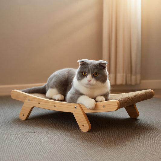 Cat Scratcher Lounge Bed with Wooden Frame and Ergonomic Design