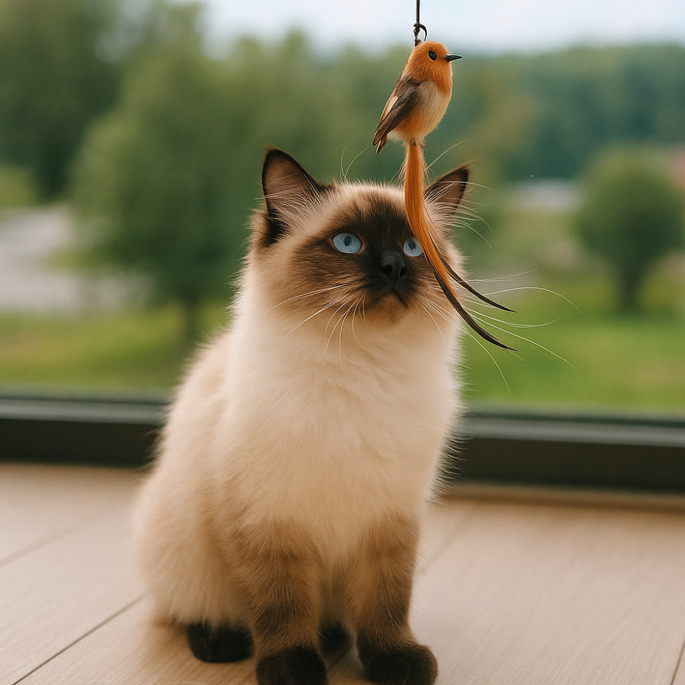 Cat Toy Interactive Feather Bird Teaser with Suction Cup Base