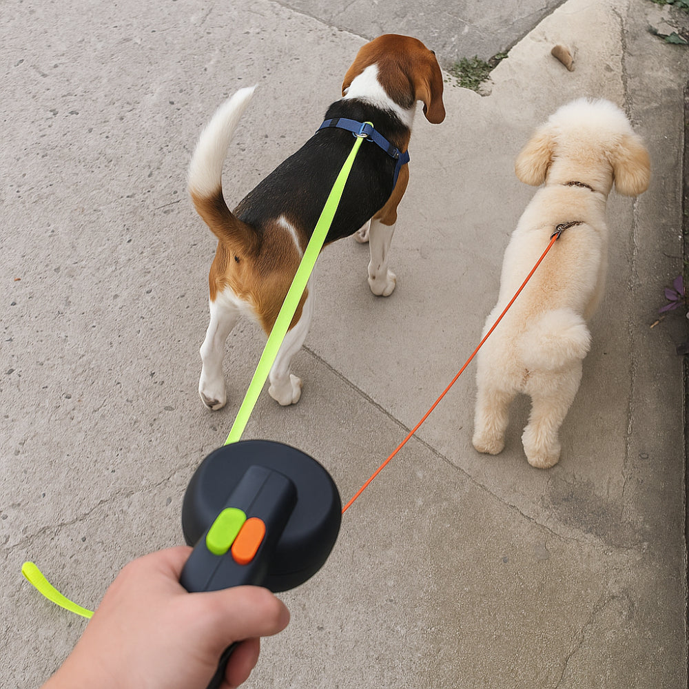 Dog Leash Retractable Dual Design with LED Light and Tangle-Free Clip
