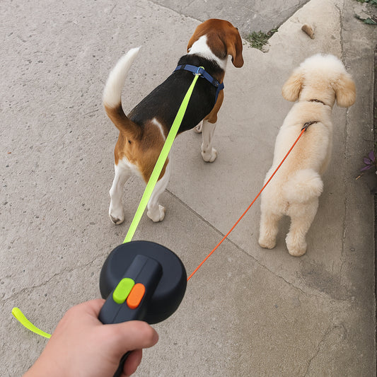 Dog Leash Retractable Dual Design with LED Light and Tangle-Free Clip
