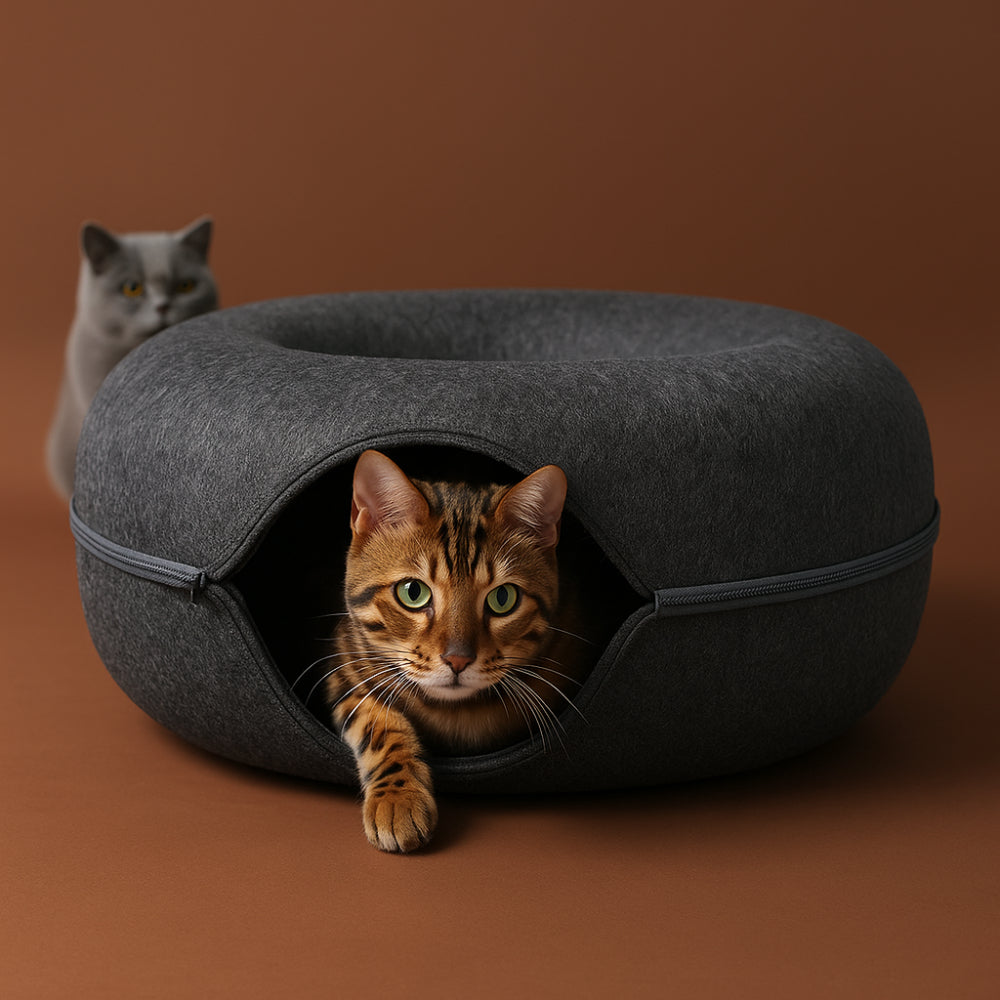 Cat Cave Bed Felt Donut Design Cozy Enclosed House for Indoor Cats