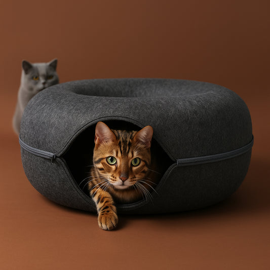 Cat Cave Bed Felt Donut Design Cozy Enclosed House for Indoor Cats