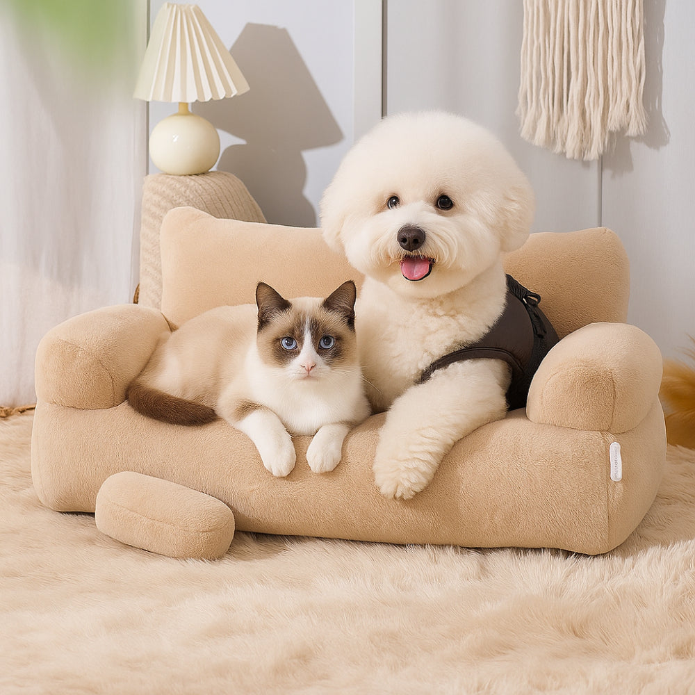 Pet Bed Calming Plush Sofa for Cats and Dogs with Removable Cover